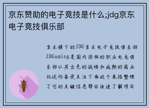 京东赞助的电子竞技是什么;jdg京东电子竞技俱乐部